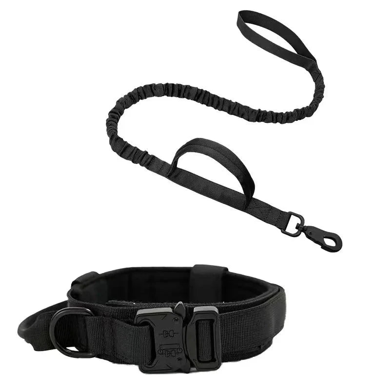 Dailypets Tactical Dog Collar & Bungee Leash Set with Adjustable Nylon Design