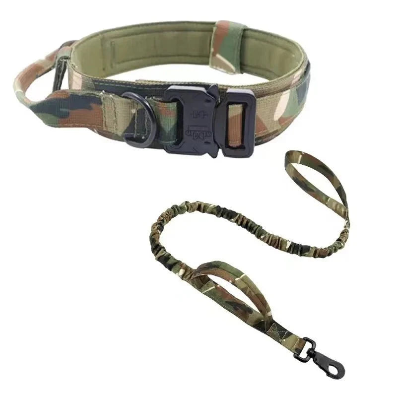 Dailypets Tactical Dog Collar & Bungee Leash Set with Adjustable Nylon Design