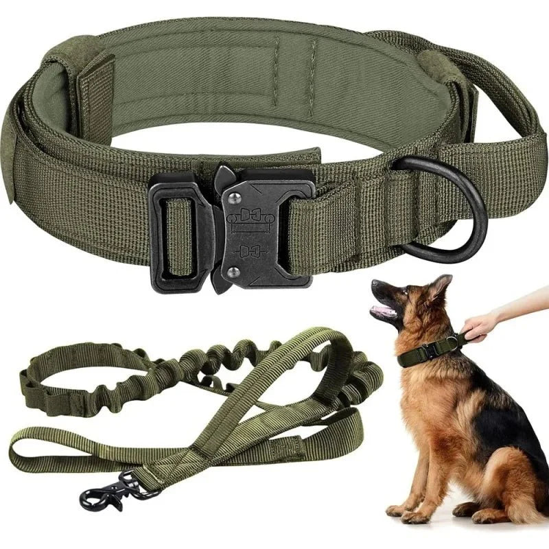 Dailypets Tactical Dog Collar & Bungee Leash Set with Adjustable Nylon Design