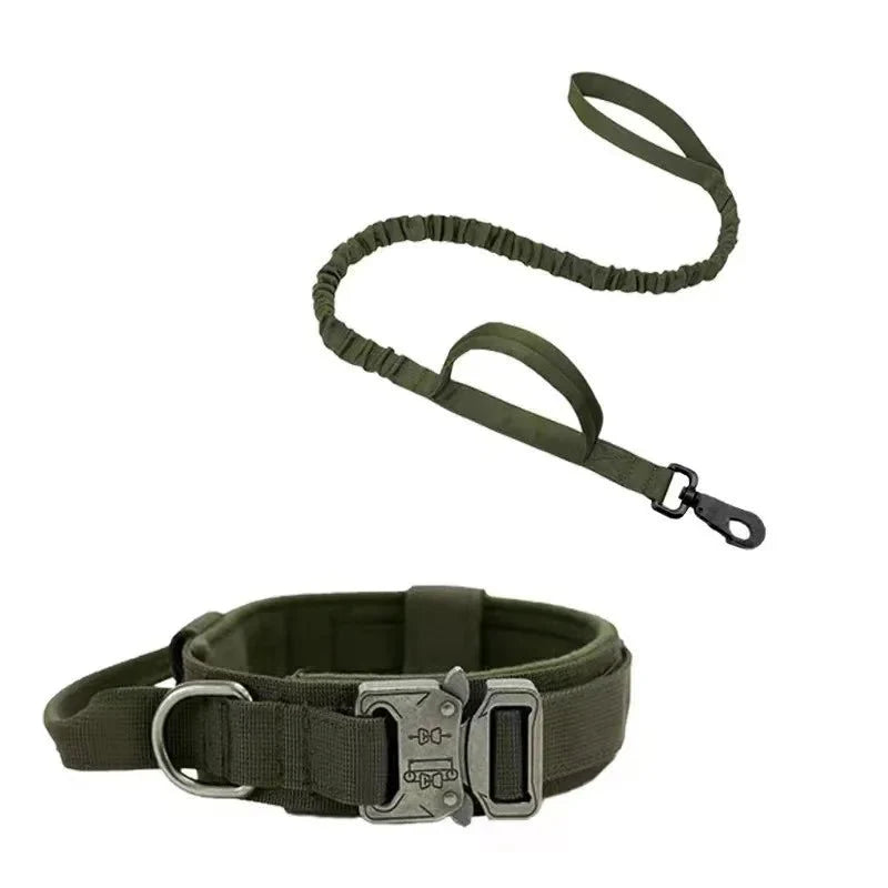 Dailypets Tactical Dog Collar & Bungee Leash Set with Adjustable Nylon Design
