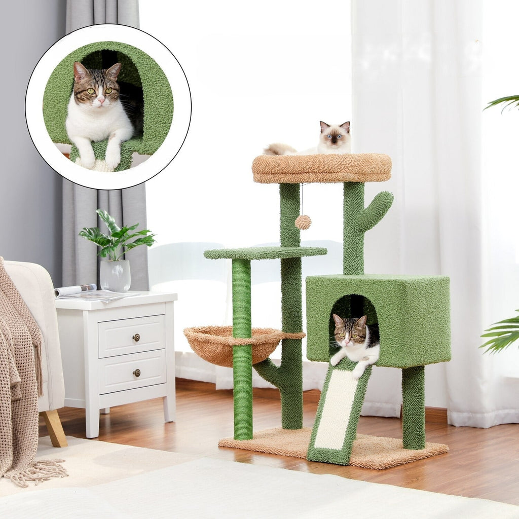 Dailypets Modern Cactus Cat Tree – Multi-Level Cat Tower with Cozy Condo and Lounge Bed