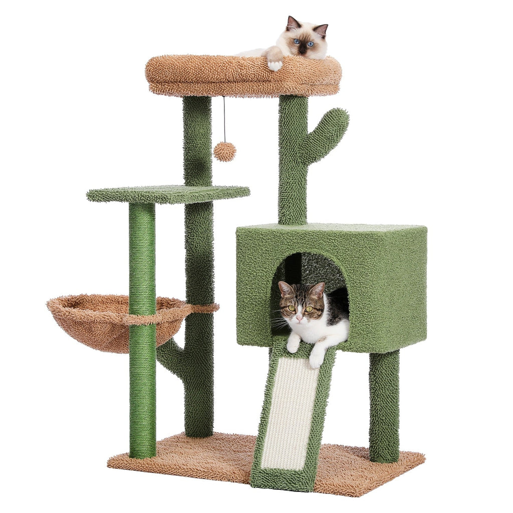 Dailypets Modern Cactus Cat Tree – Multi-Level Cat Tower with Cozy Condo and Lounge Bed