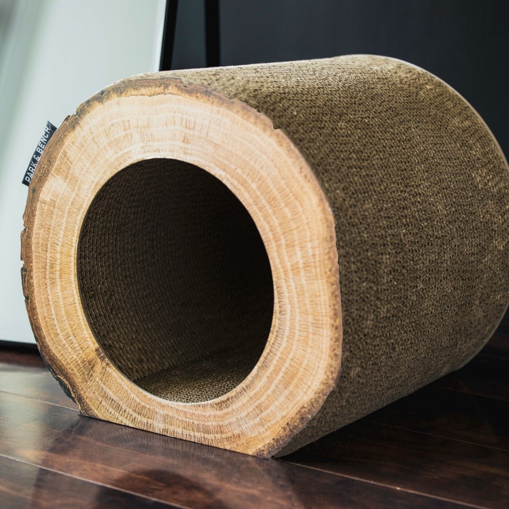Dailypets Rustic Cat Scratcher Condo – Hollow Log Cat Hideaway with Perch Top