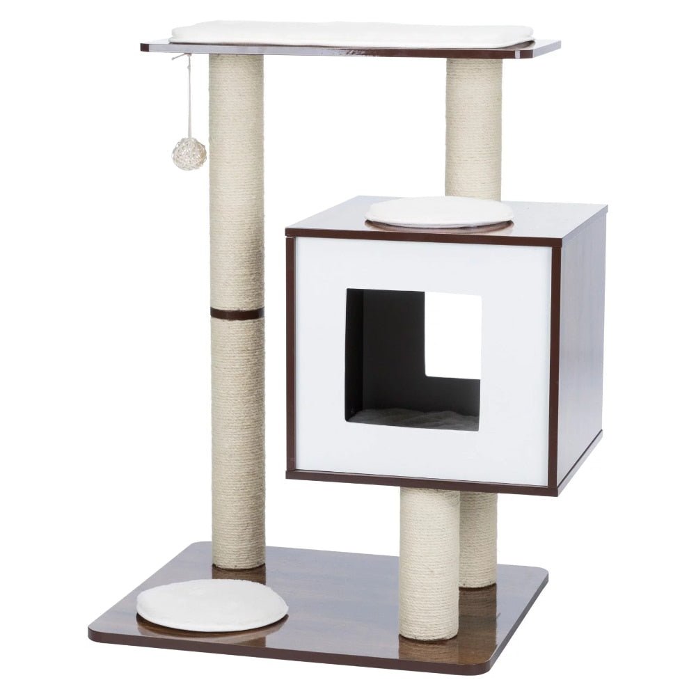 Dailypets Square Modern Cat Tree – 31-Inch Indoor Cat Tower with Condo & Interactive Toy