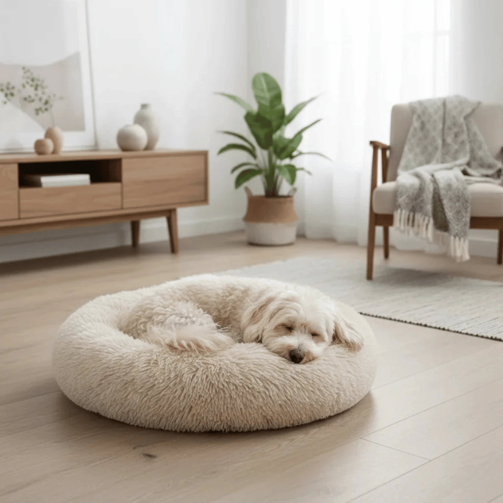 Dailypets Calming Plush Pet Bed with Raised Supportive Rim for Restful Everyday Sleep