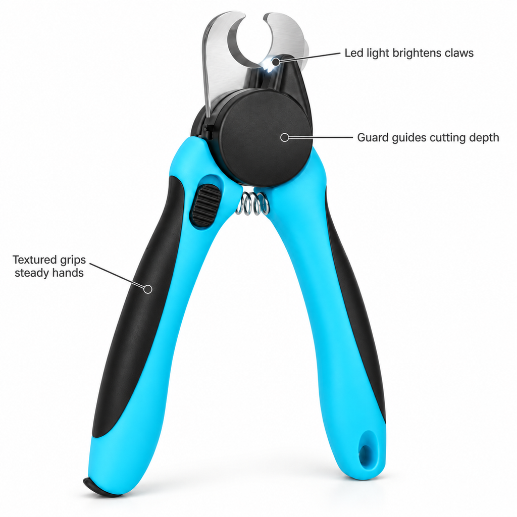 POUPIPETS Dog Nail Clipper – LED Light, Safety Guard & Nail File for Dogs & Cats