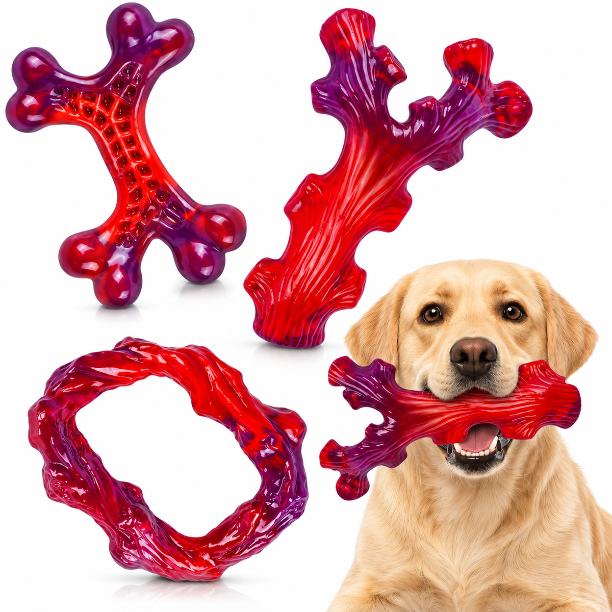 POUPIPETS Tough Dog Chew Toys 3-Pack – Durable Toys for Medium & Large Dogs