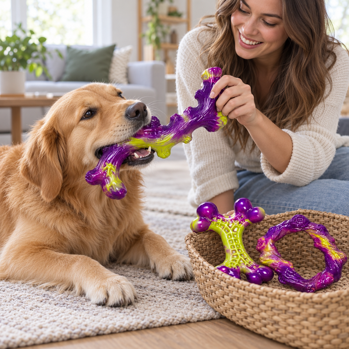 POUPIPETS Tough Dog Chew Toys 3-Pack – Durable Toys for Medium & Large Dogs