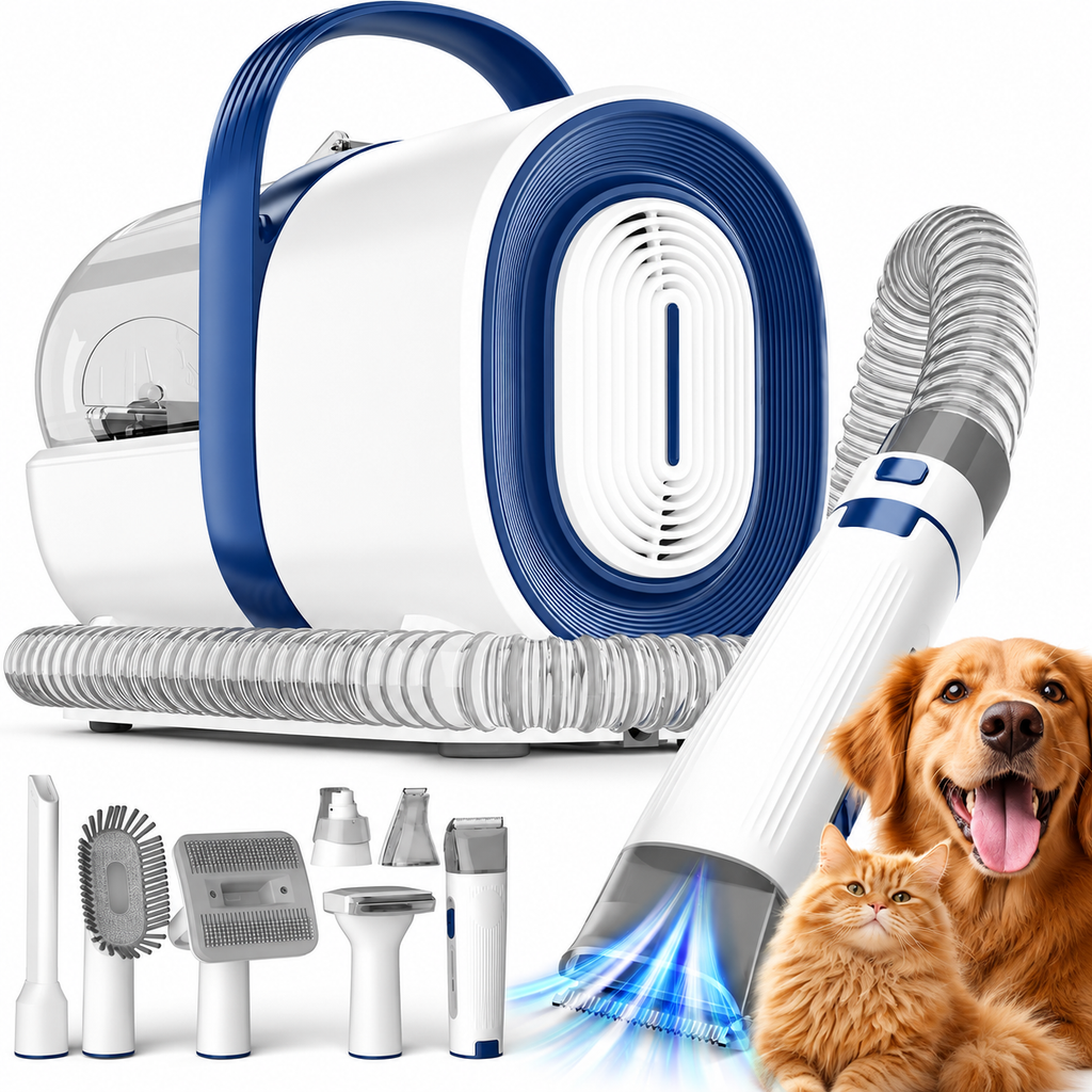 POUPIPETS Dog Grooming Vacuum – 7-in-1 Pet Grooming Kit with Low Noise & Hair Clippers