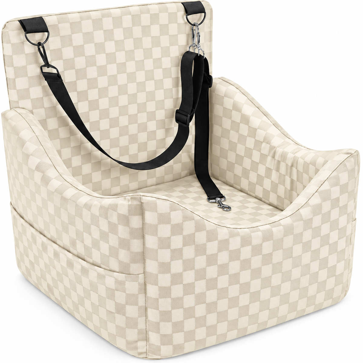 POUPIPETS Dog Car Booster Seat – Elevated Travel Bed with Safety Belts, Up to 35 lbs