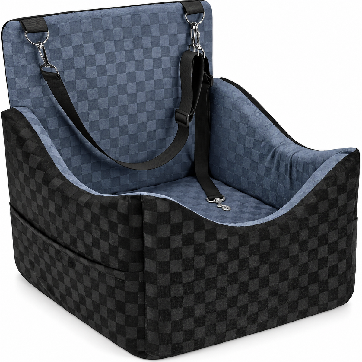 POUPIPETS Dog Car Booster Seat – Elevated Travel Bed with Safety Belts, Up to 35 lbs