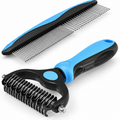 POUPIPETS Pet Grooming Rake & Comb – 2-in-1 Deshedding Dematting Tool for Dogs & Cats
