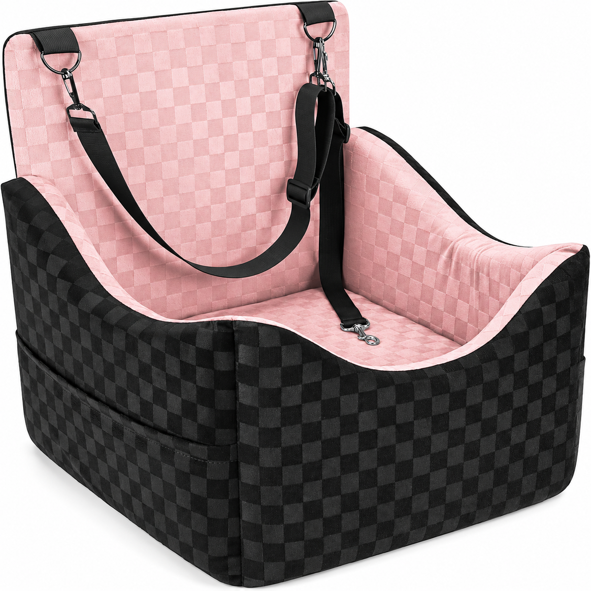 POUPIPETS Dog Car Booster Seat – Elevated Travel Bed with Safety Belts, Up to 35 lbs
