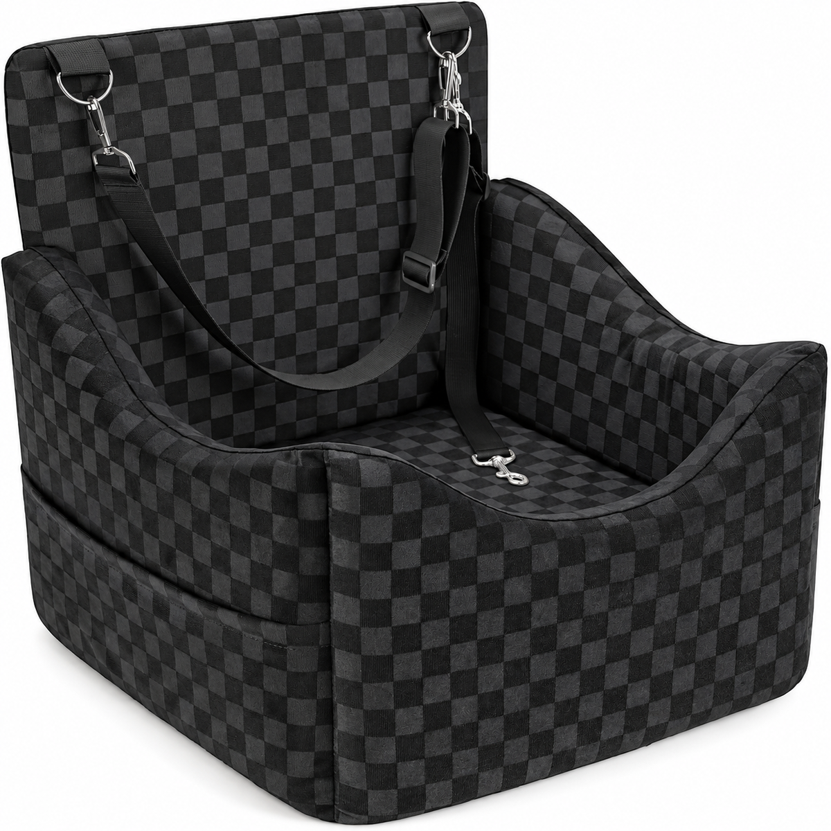POUPIPETS Dog Car Booster Seat – Elevated Travel Bed with Safety Belts, Up to 35 lbs