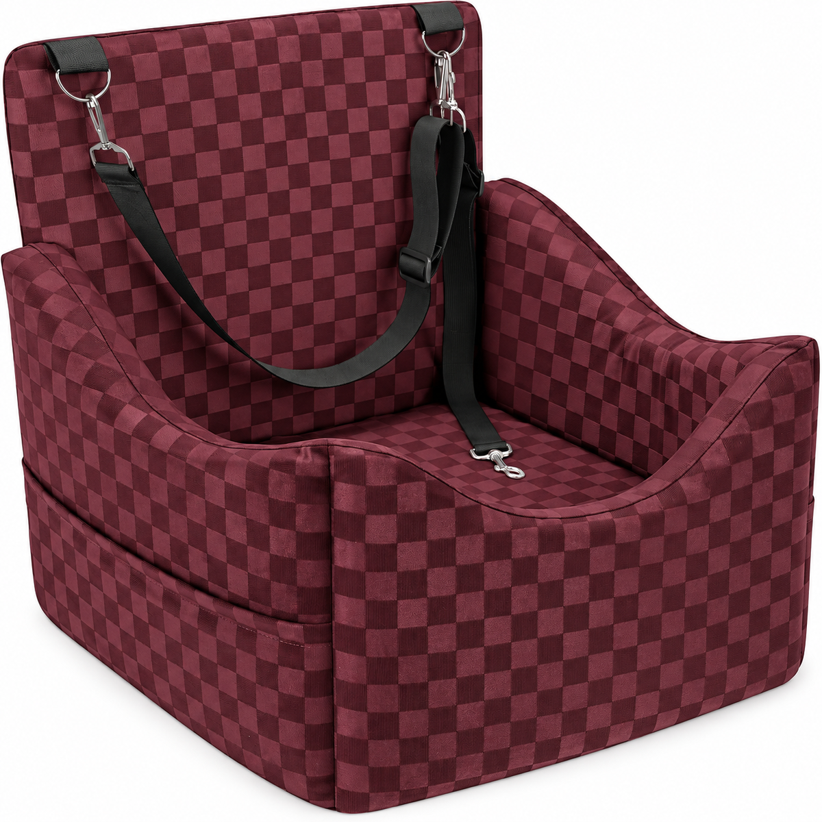 POUPIPETS Dog Car Booster Seat – Elevated Travel Bed with Safety Belts, Up to 35 lbs