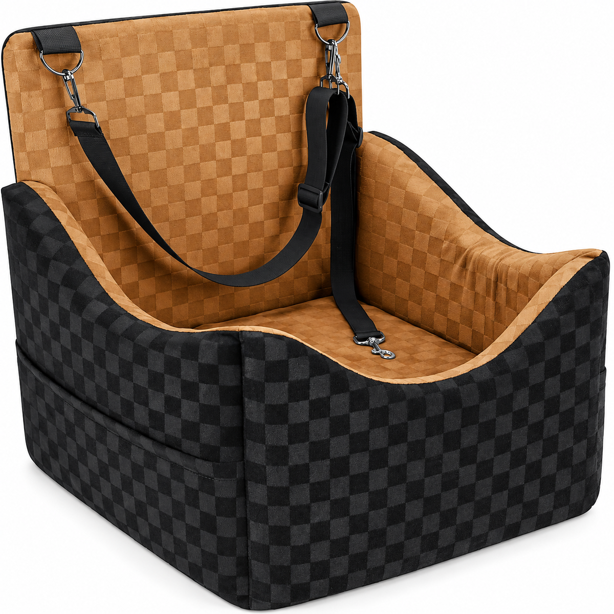 POUPIPETS Dog Car Booster Seat – Elevated Travel Bed with Safety Belts, Up to 35 lbs