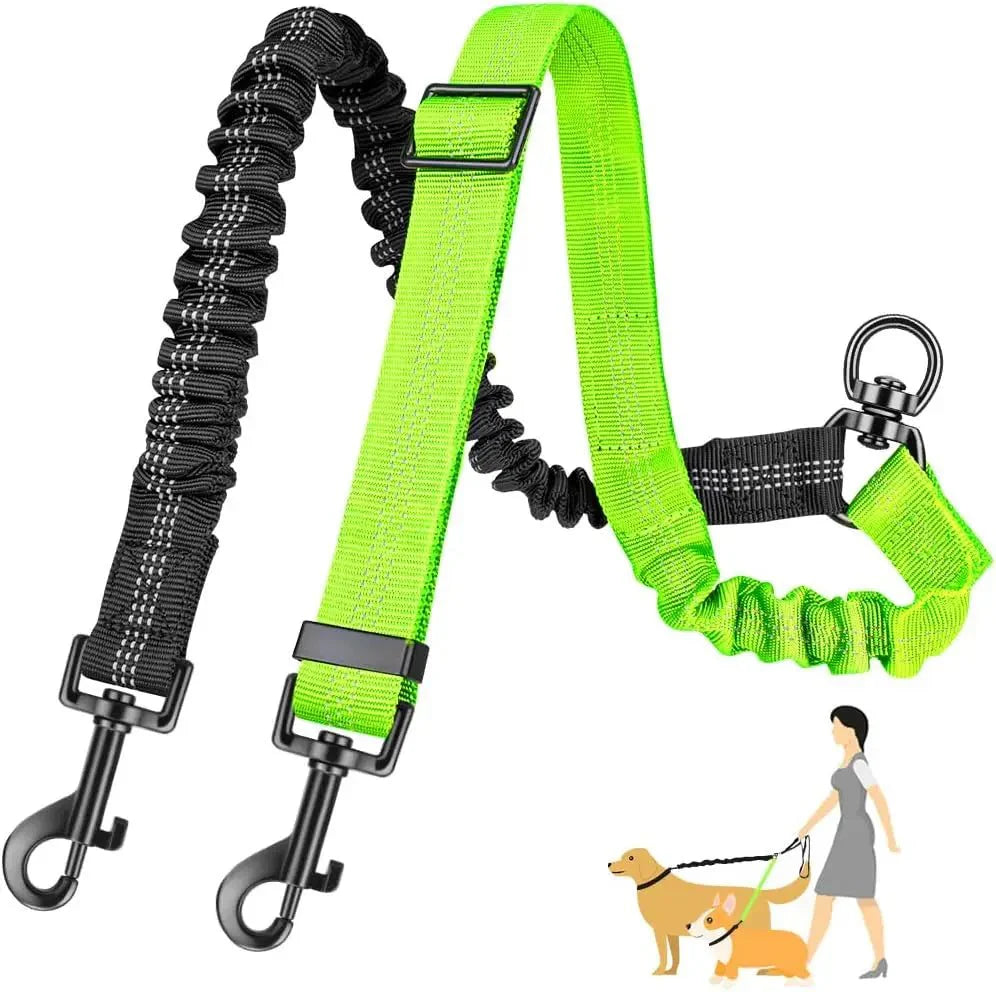 Dailypets Adjustable Dual Bungee Dog Leash Coupler with Reflective Tangle-Free Design