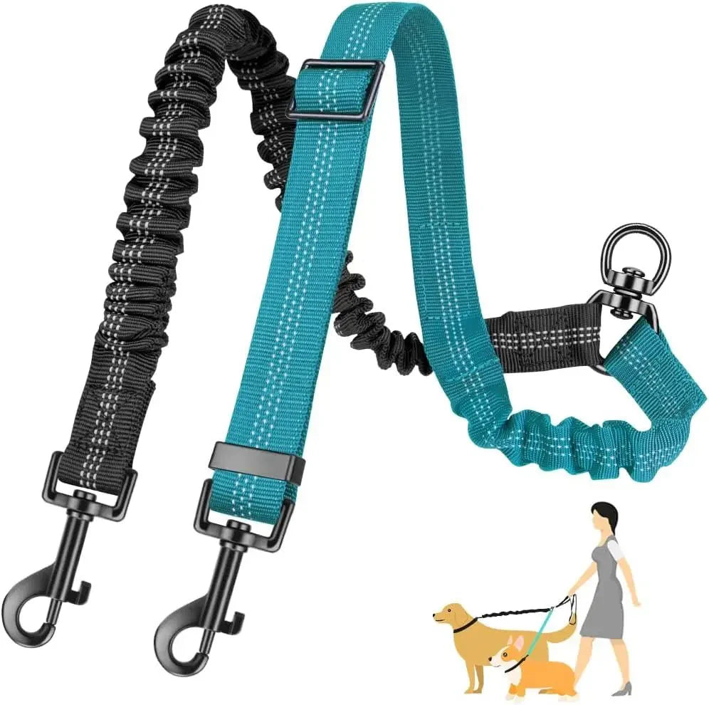 Dailypets Adjustable Dual Bungee Dog Leash Coupler with Reflective Tangle-Free Design