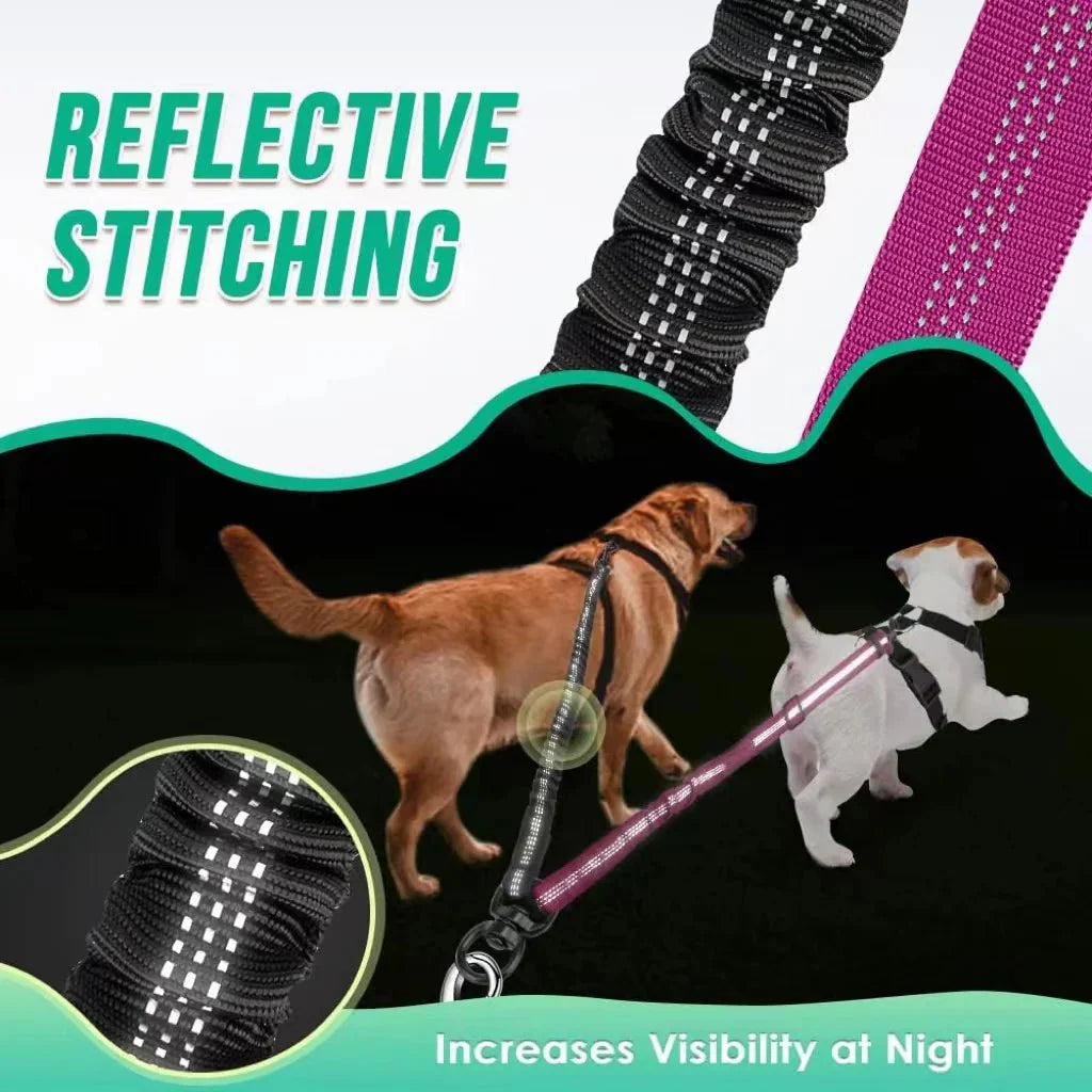 Dailypets Adjustable Dual Bungee Dog Leash Coupler with Reflective Tangle-Free Design