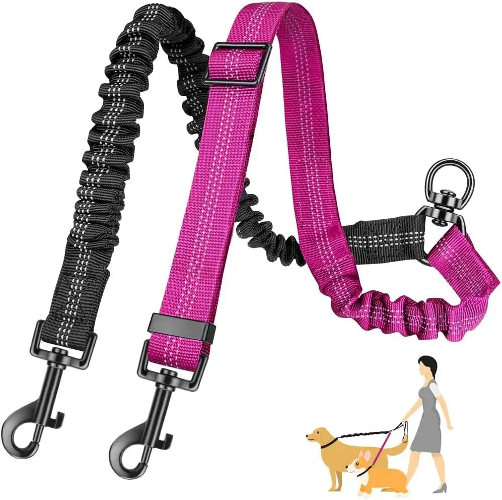 Dailypets Adjustable Dual Bungee Dog Leash Coupler with Reflective Tangle-Free Design
