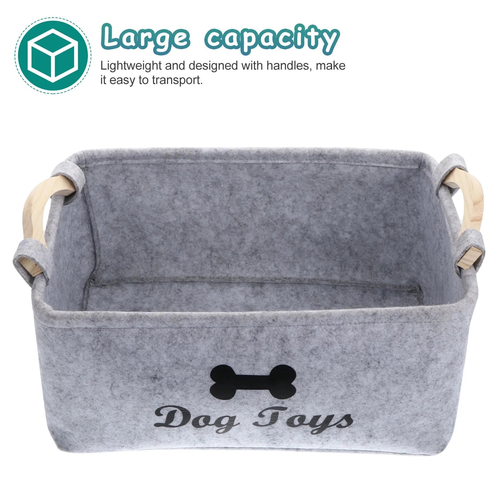 Dailypets Felt Pet Storage Basket with Wooden Handles for Toys & Grooming Supplies