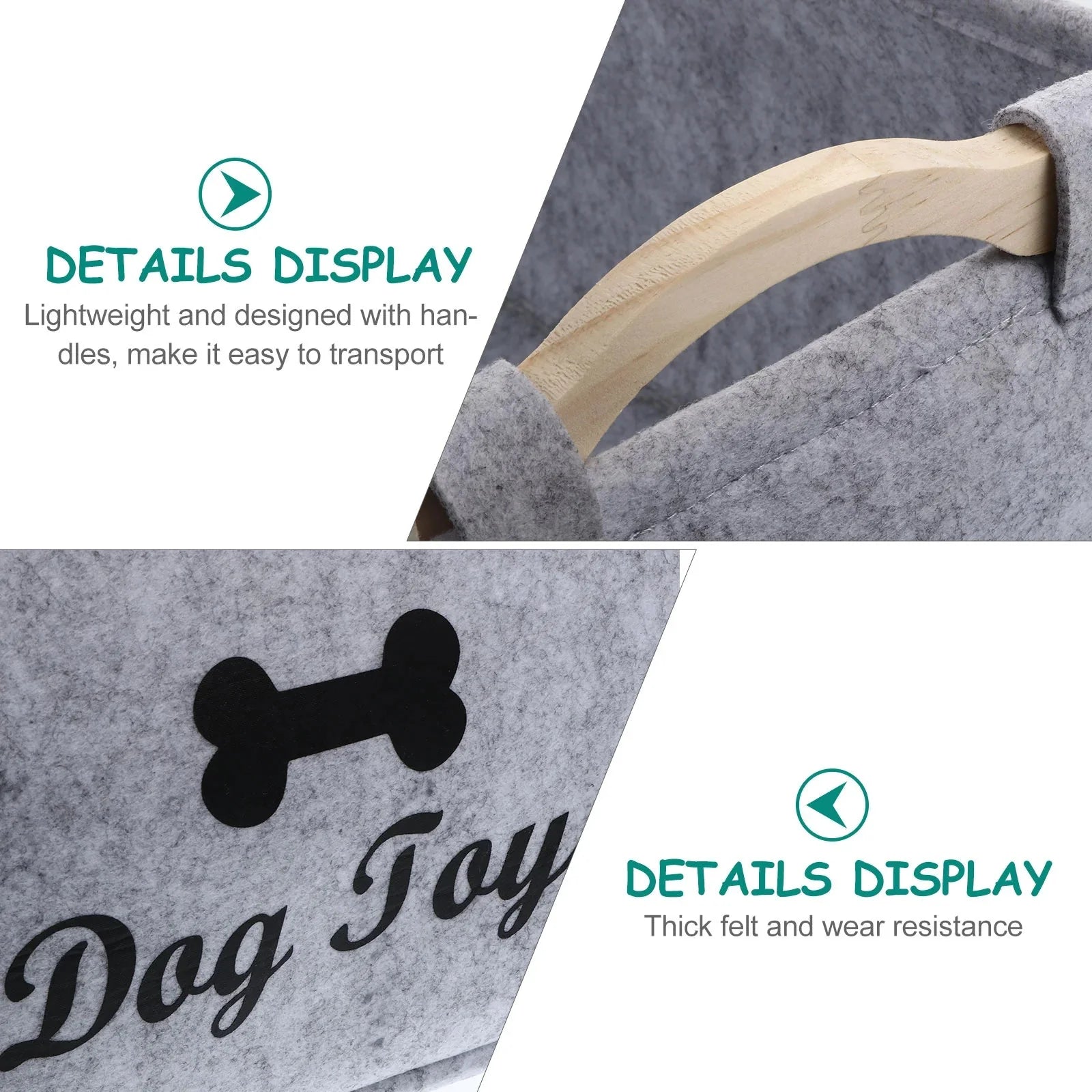 Dailypets Felt Pet Storage Basket with Wooden Handles for Toys & Grooming Supplies