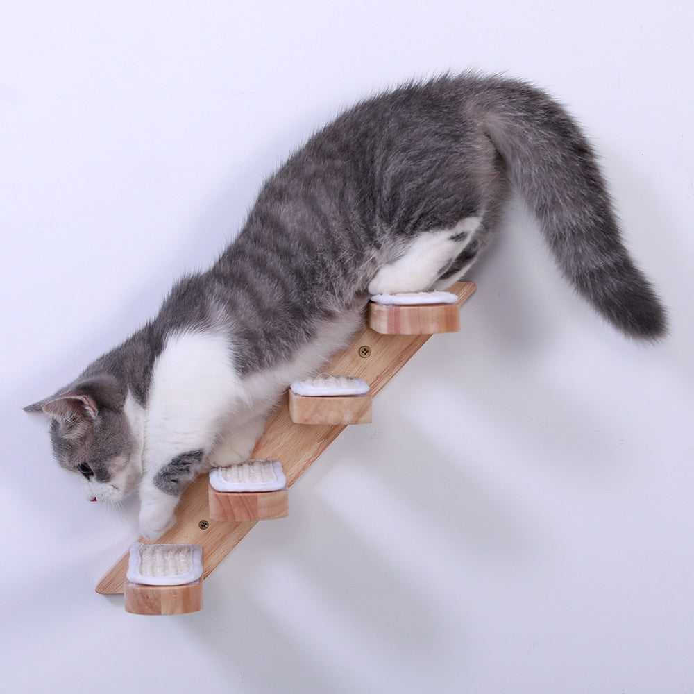 Dailypets Wall-Mounted Cat Ladder – Wooden Climbing Steps for Modern Indoor Cat Walls