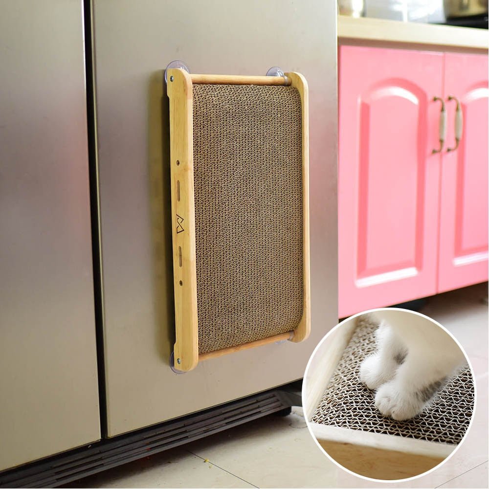 Dailypets Wall-Mounted Cat Scratching Board – Wooden Cat Scratcher with Suction Cup Mount