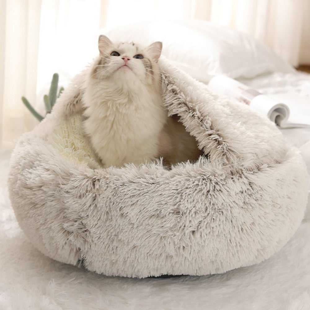 Dailypets Semi-Enclosed Cat Cave – Ultra-Soft Plush Sleeping Bed