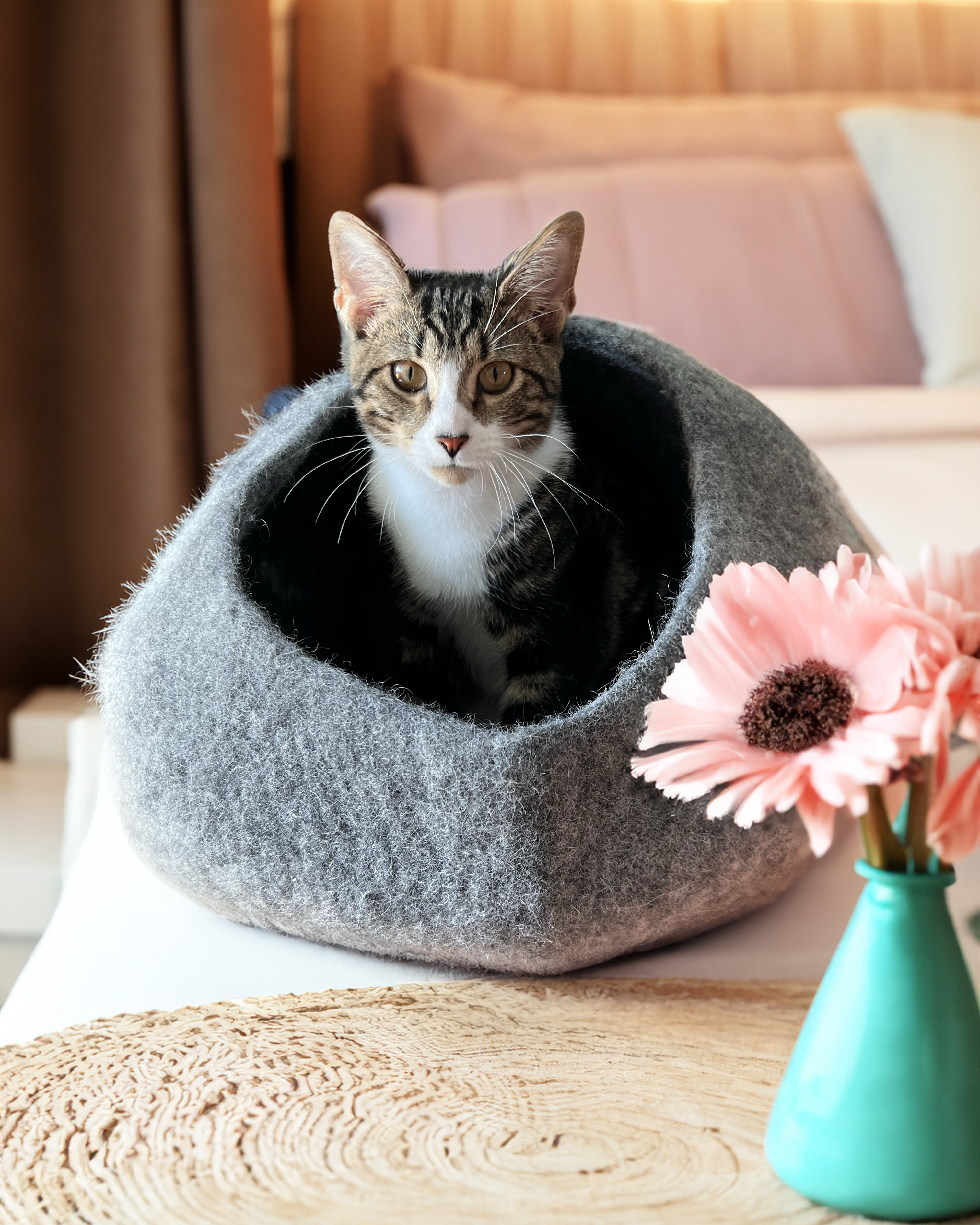 Dailypets Cozy Felted Wool Cat Cave Bed