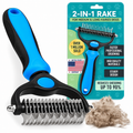 POUPIPETS 2-in-1 Dog Grooming Rake – Deshedding & Dematting Undercoat Brush for Pets